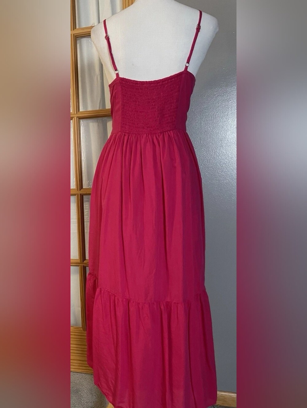 Women's Sleeveless Fuchsia Maxi Dress with Spaghetti Straps - Picture 3 of 4